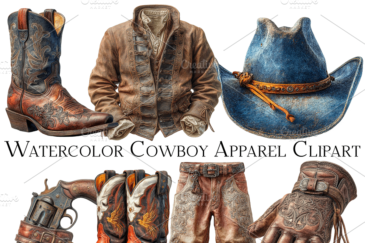 Watercolor Cowboy Apparel Clipart, an Object Graphic by ArtisticTimberStudio (Photo 1 of 2)