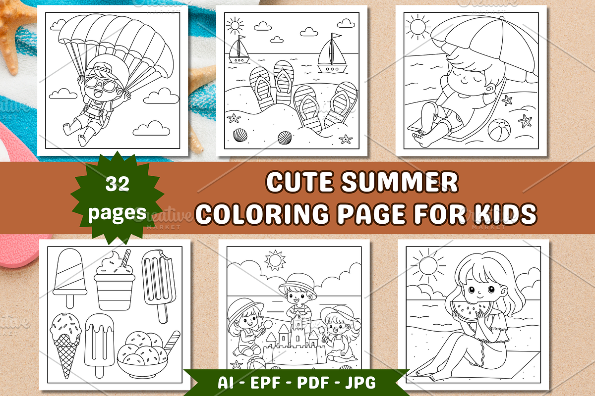 Cute Summer Coloring Page, a Seasonal Illustration by Salaly (Photo 1 of 6)