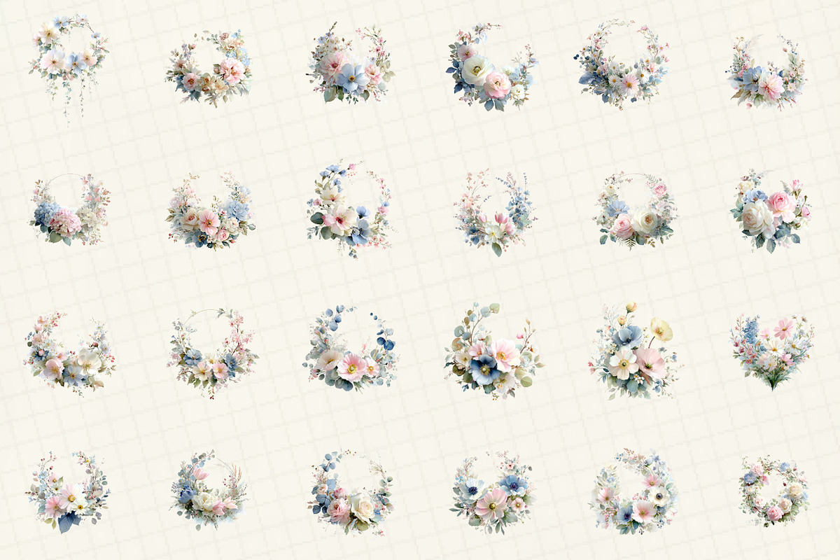 Watercolor Floral Vintage Wreath Set, an Illustration by DreamCafeArt (Photo 3 of 6)