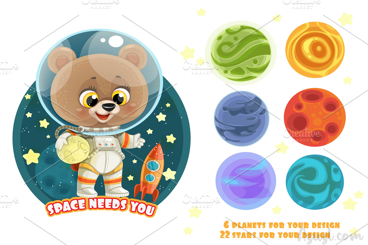 Bear in space, an Animal Illustration by Azuzlikus (Photo 3 of 5)