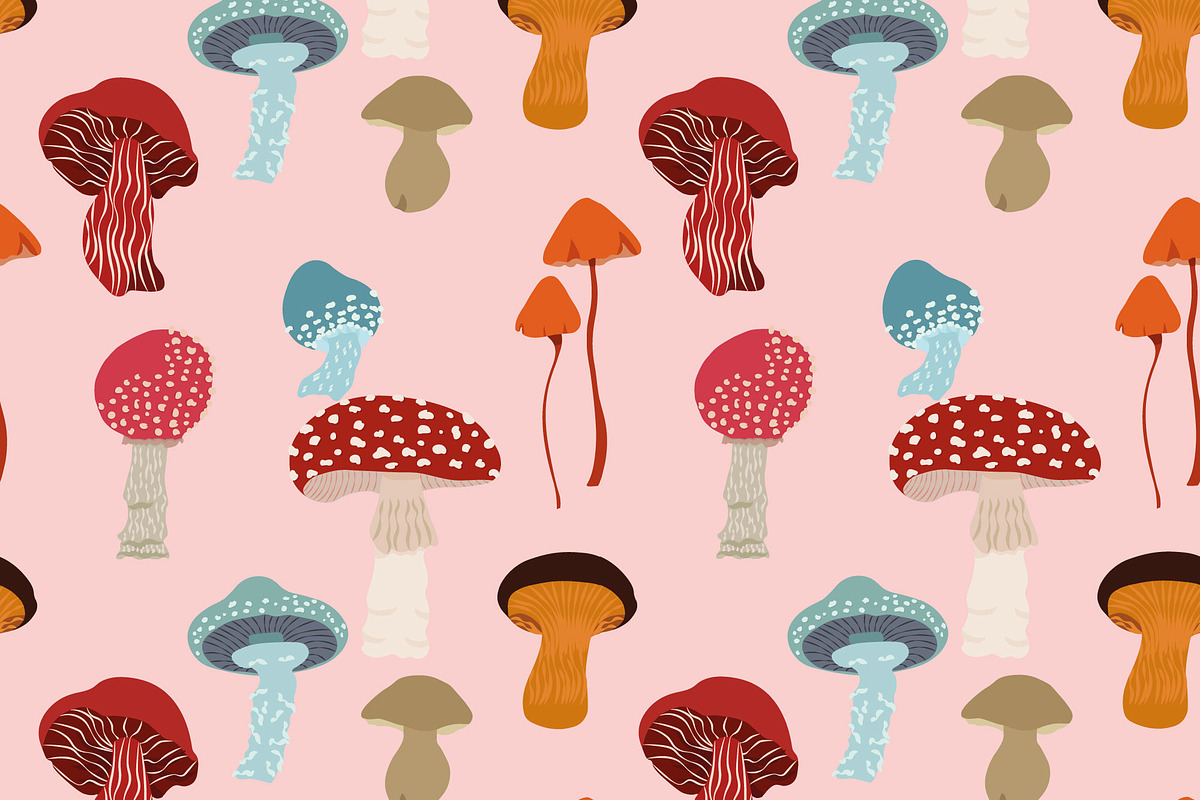 Seamless Mushroom Patterns, an Illustration by uStickery (Photo 7 of 7)