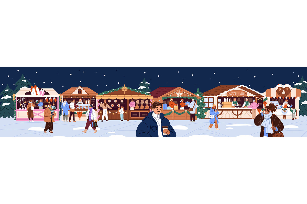 People at Christmas stalls set, a Seasonal Illustration by PaperTrident (Photo 10 of 10)