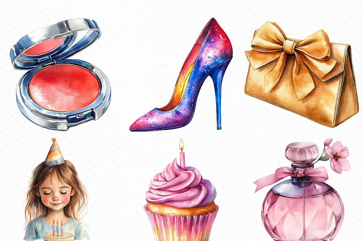 Watercolor Woman’s Birthday Clipart, an Illustration by Craft Nest (Photo 3 of 6)