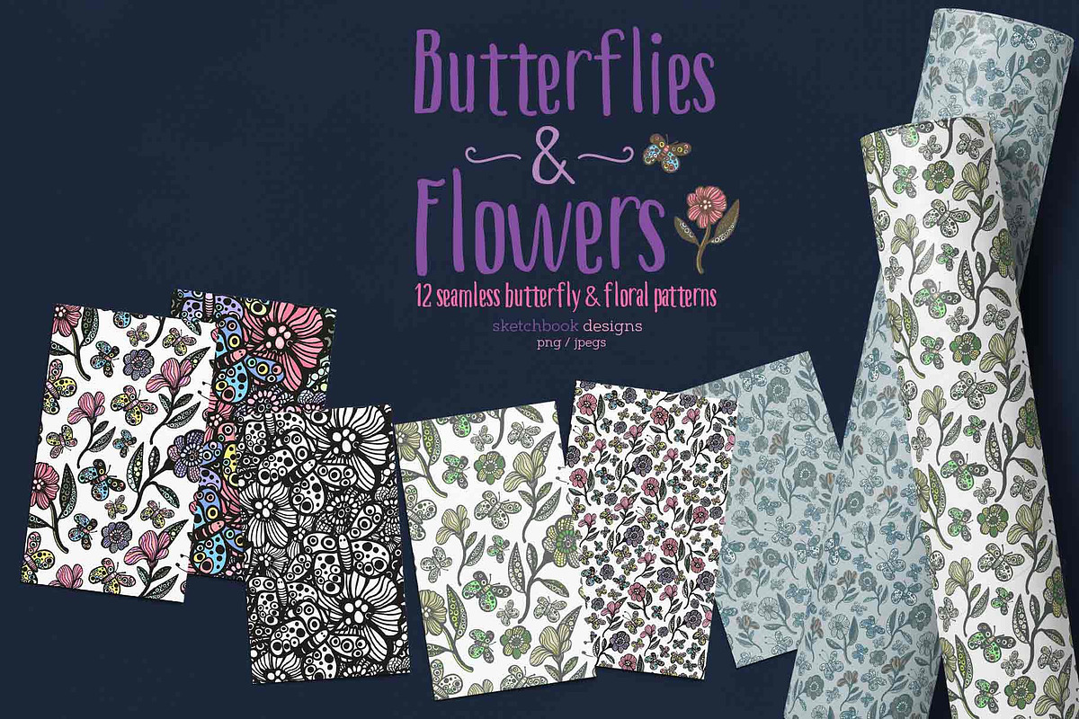 Butterflies and Flowers Patterns, a Pattern Graphic by Sketchbook Designs (Photo 2 of 10)