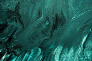 Fluid Art. Liquid emerald green abstract drips and wave. Marble effect backgrou