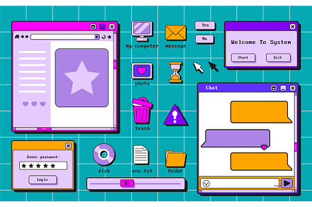 Retro user interface windows set, a Technology Illustration by art PVP - market