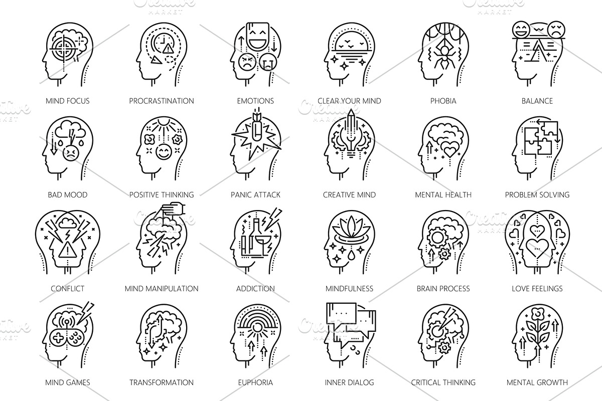 Mental health and psychology icons, a Healthcare Illustration by Vector Tradition