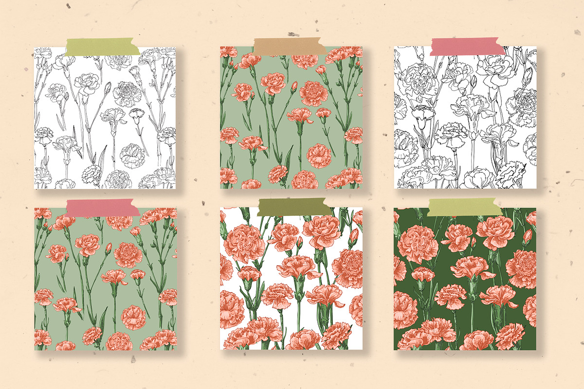 Flowers Сarnation. Sketch vector, an Illustration by irina.vaneeva (Photo 2 of 3)