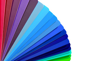 Color guide cards on white stock photo containing rainbow and card