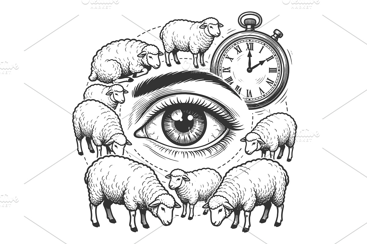 Insomnia Eye Surrounded by Counting, an Animal Illustration by AlexArt