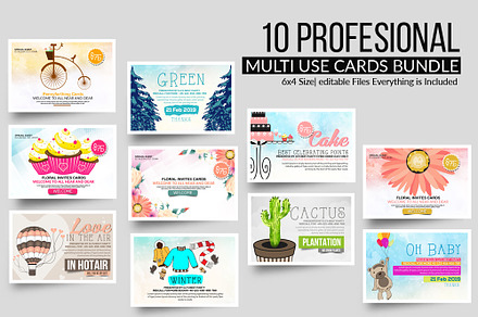 Multi Use 10 Card Templates Bundle, a Poster Template by Psd Templates