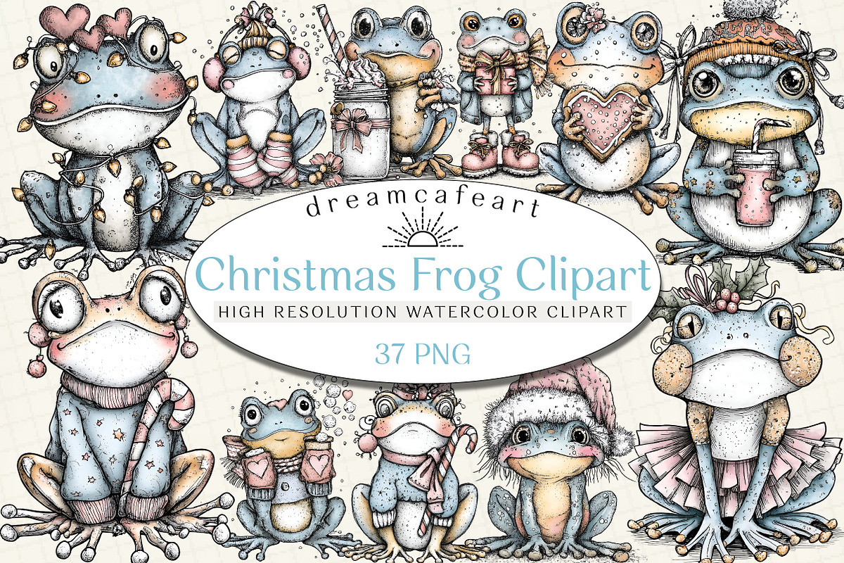 Coquette Christmas Frog Clipart, an Illustration by DreamCafeArt (Photo 1 of 7)