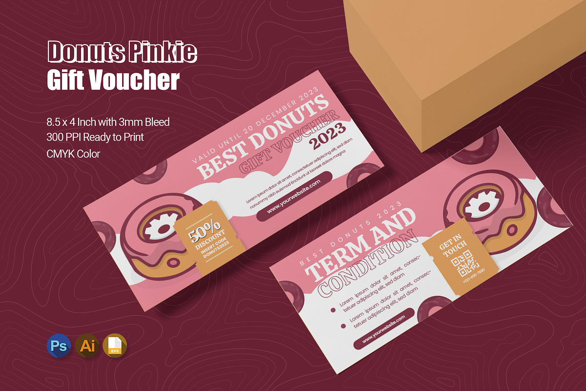 Donuts Pinkie Gift Voucher, a Print Template by Esensifiksi.studio (Photo 1 of 2)