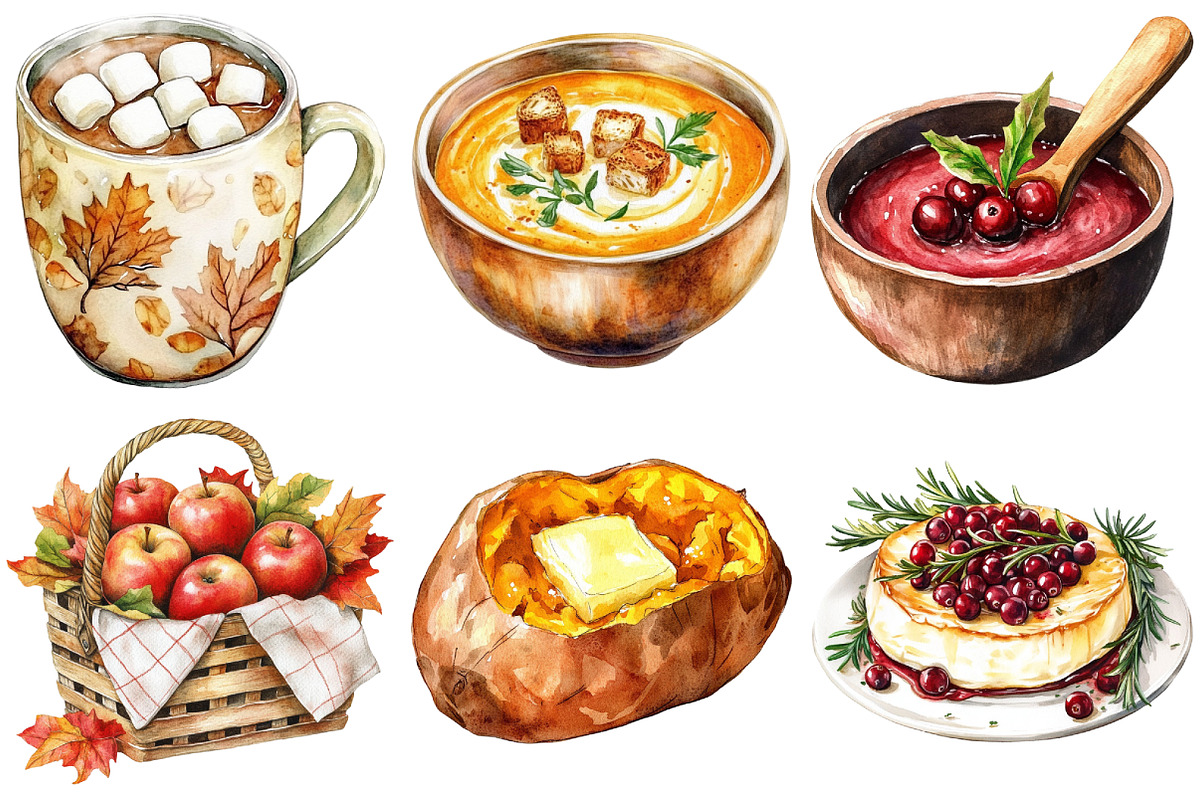 Watercolor Autumn Foods Clipart, an Illustration by Craft Nest (Photo 5 of 6)