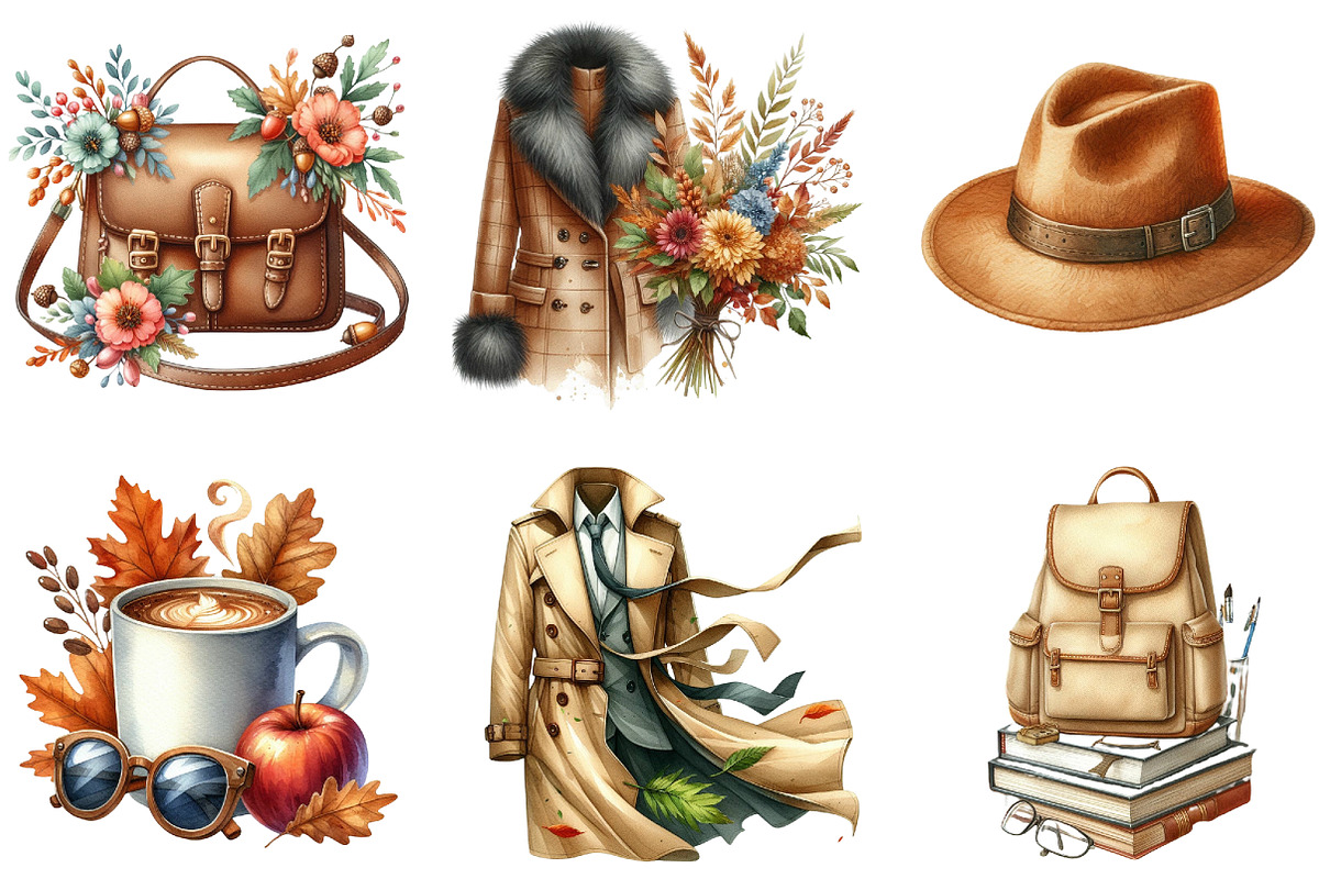 Watercolor Autumn Fashion Clipart, an Illustration by DreamArtGraphic (Photo 6 of 6)