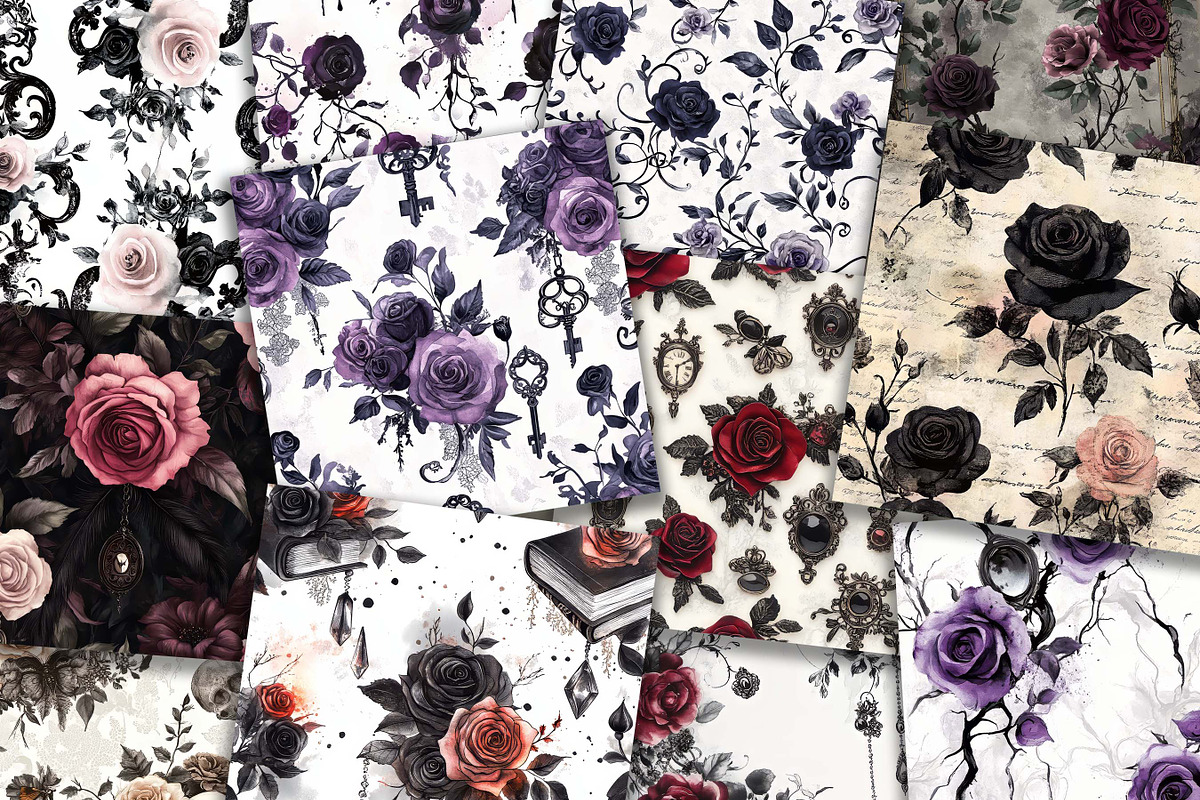 Watercolor Gothic Digital Paper, a Pattern Graphic by Design Scotch (Photo 2 of 8)