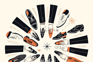 Hands and shoes arranged in a creative geometric composition, an Illustration by AS photostudio