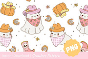 Cute Cowboy Ghosts Seamless Pattern, a Pattern Graphic by CpSnowy (Thumbnail 2 of 5)