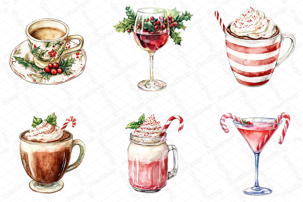 Watercolor Christmas Drinks Clipart, an Illustration by DreamPrint404 (Photo 4 of 7)