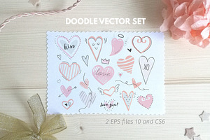 Doodle hearts vector set