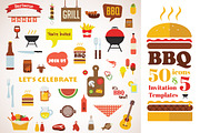 BBQ Icon set and invitation template, a Background Graphic by jenny lipets (Thumbnail 1 of 6)