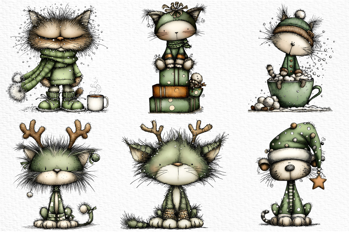 Quirky Funny Christmas Cat Clipart, an Illustration by Craft Nest (Photo 6 of 6)