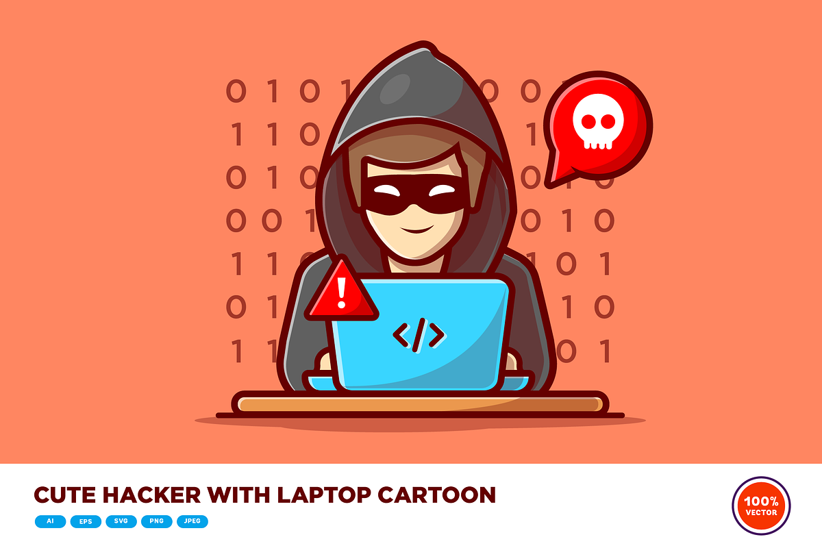 Cute Hacker With Laptop Cartoon, a Person Illustration by Catalyst Labs