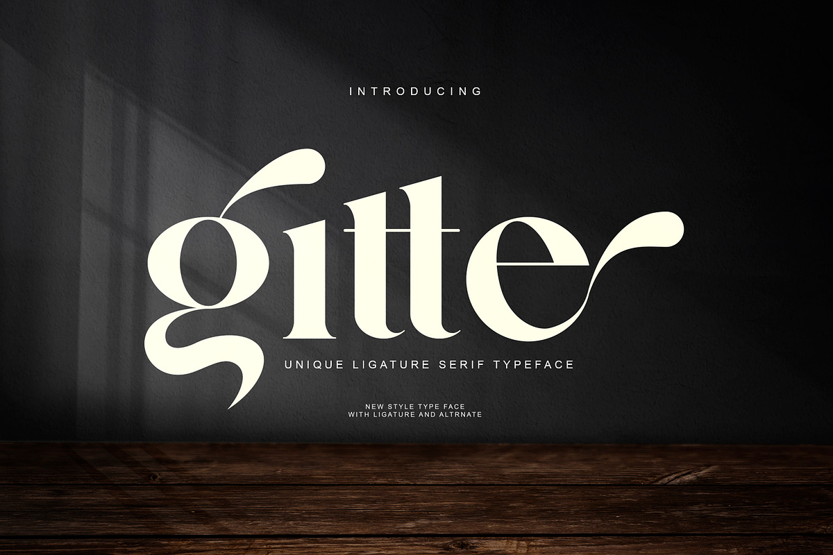 gitte unique ligature serif typeface, a Serif Font by yaqublekker (Photo 1 of 9)