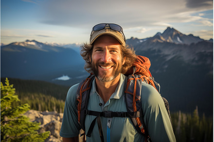 Majestic Hiker mountain peak sunset, a Sports & Recreation Photo by Ylivdesign