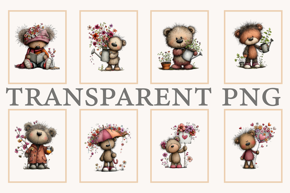 Whimsical spring teddy bear clipart, an Illustration by Designworld (Photo 3 of 10)