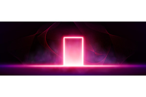 Neon door with pink red glow and, a Technology Illustration by art PVP - market