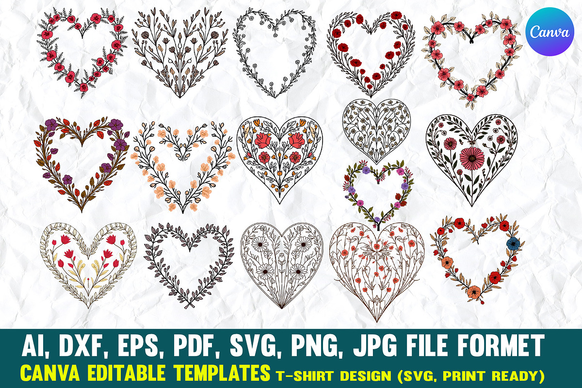 Botanical Valentine Embroidery SVG, a Pattern Graphic by VectorArtPrintableDesign (Photo 1 of 3)