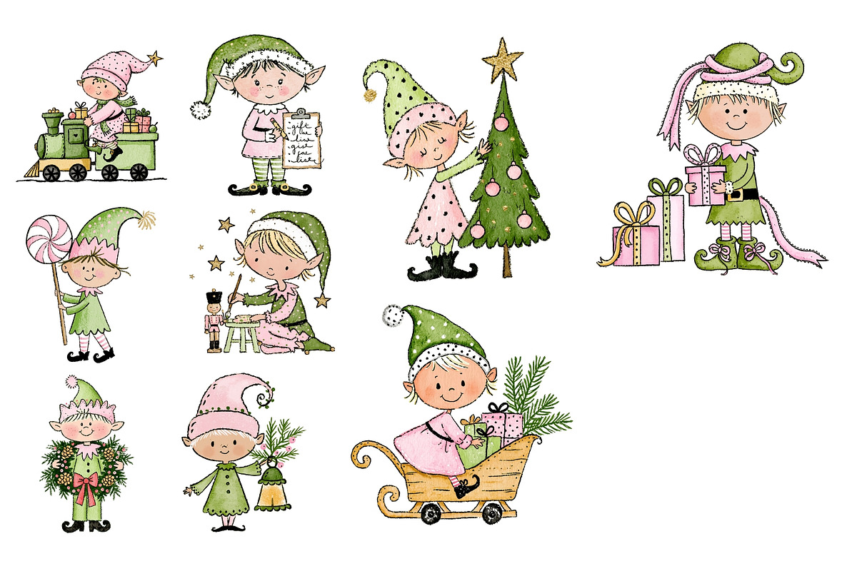 Christmas Elves PNG Clipart Bundle, a Seasonal Illustration by Nicolle's Colorful Art (Photo 6 of 6)