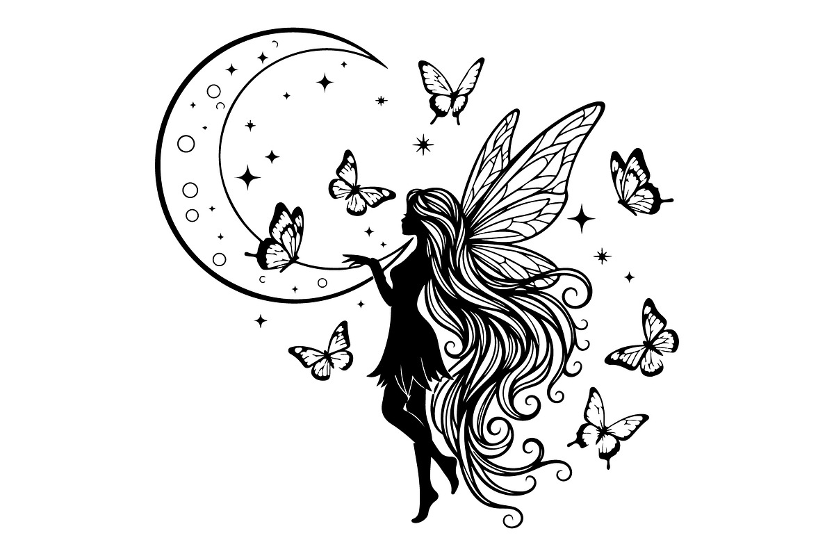 Fairy Moon Butterfly Silhouette, an Object Illustration by Gaye Art (Photo 21 of 31)