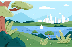 Nature landscape of park with river, a Seasonal Illustration by Good Studio
