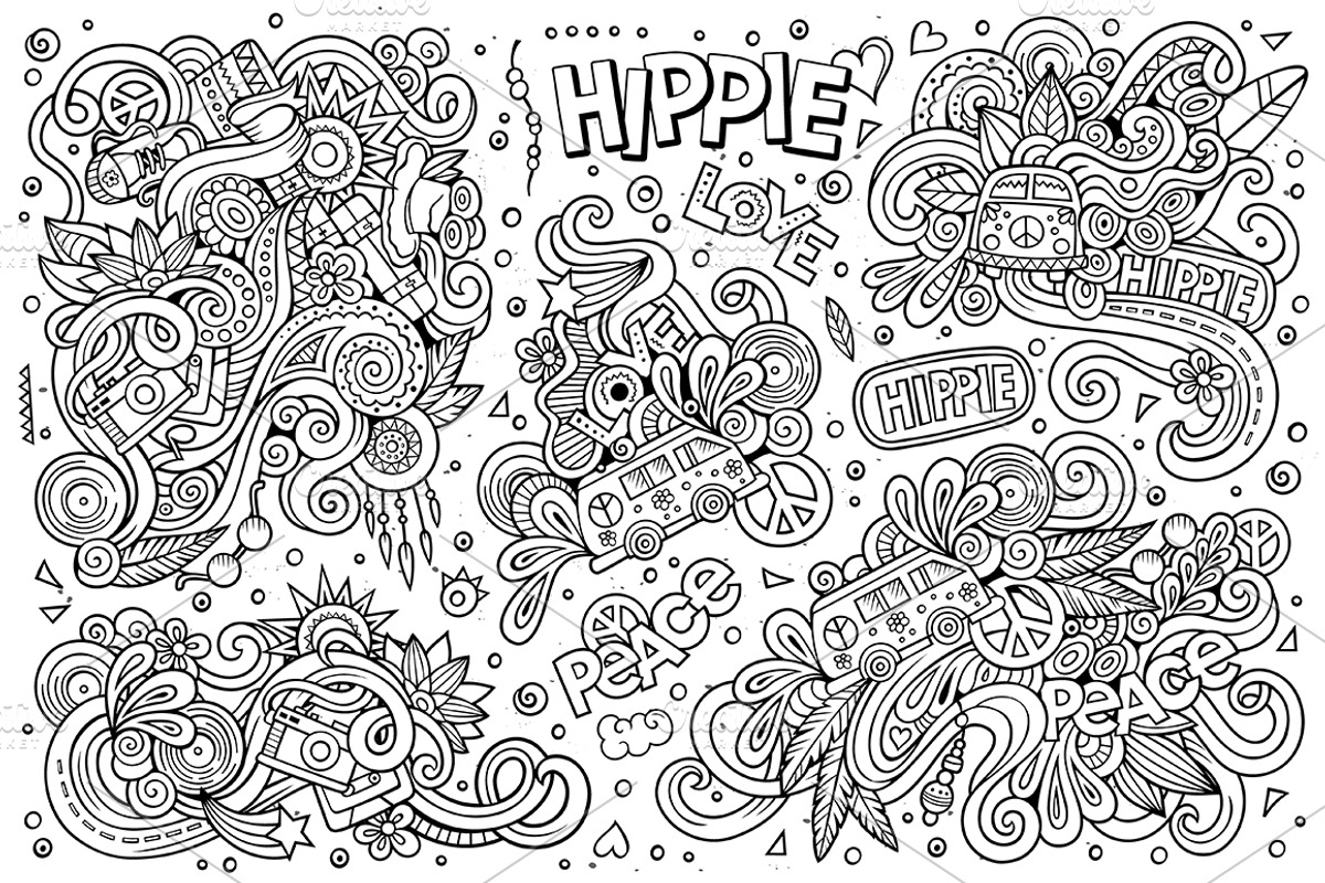 Hippie Doodles Designs Big Set, a Decorative Illustration by BALABOLKA (Photo 6 of 10)
