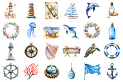 Watercolor Nautical Clipart, a Seasonal Illustration by designcity5 (Thumbnail 2 of 5)