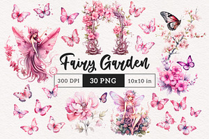 Whimsical Pink Garden Clipart