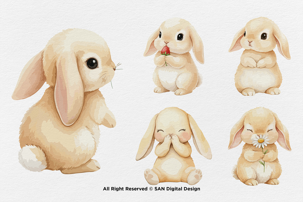 15 Bundle Watercolor Cute Rabbit Pet, an Animal Illustration by Morspective (Photo 6 of 8)