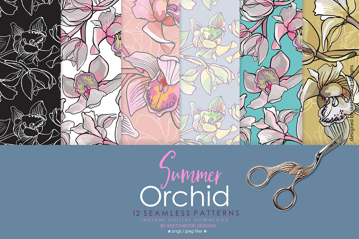 Summer Orchids Seamless Patterns, a Pattern Graphic by Sketchbook Designs (Photo 2 of 9)