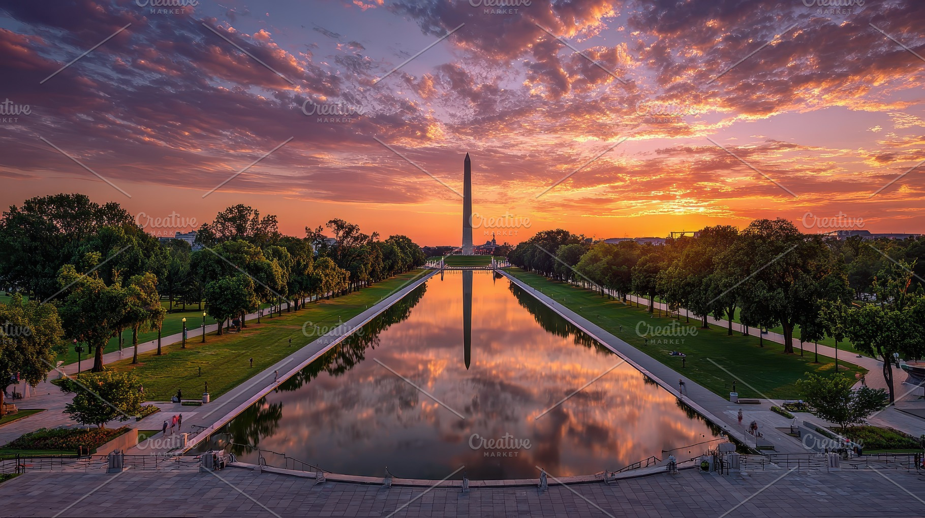 Washington Monument Sunrise Reflecti, a Photo by Pixeness Studio