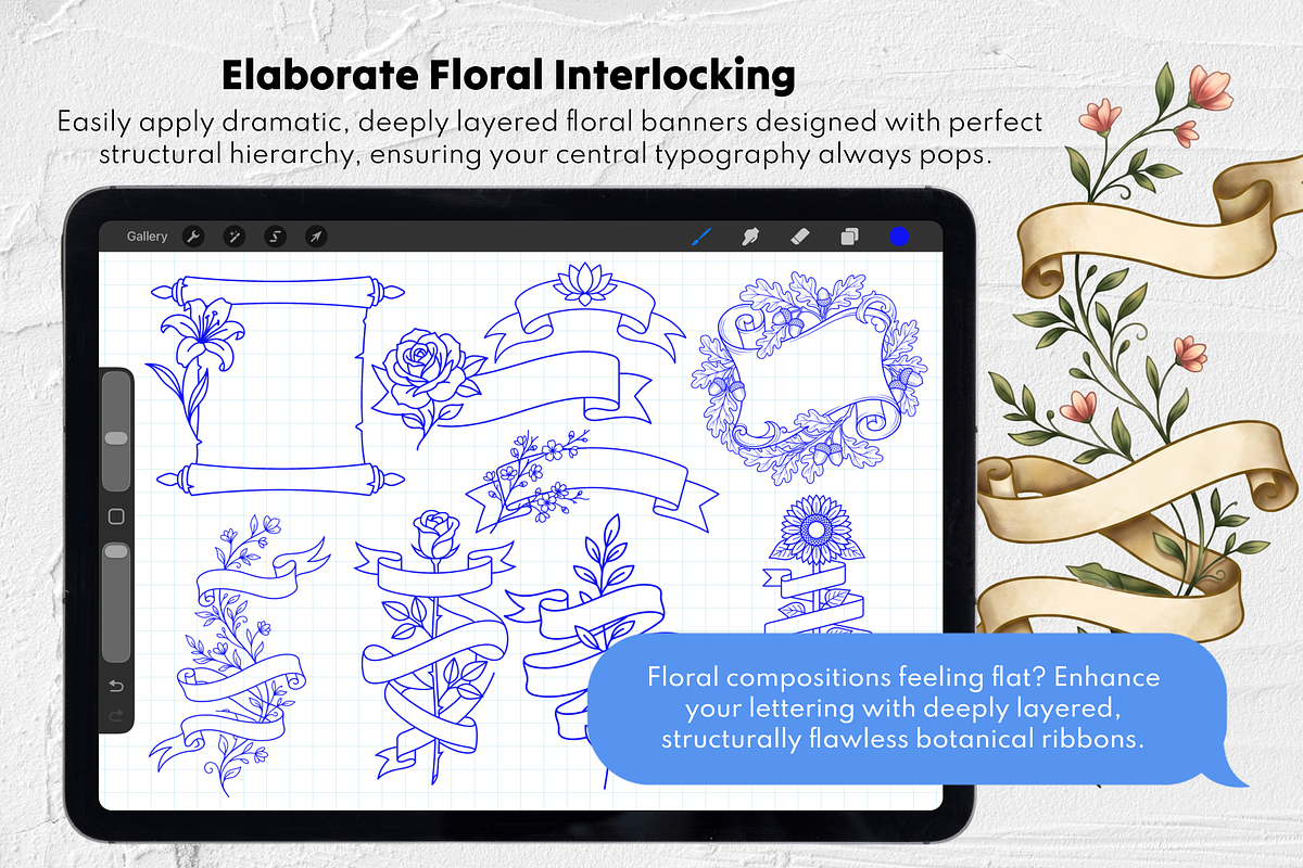 Text Banner Stamps Set for Procreate, a Brush Add-On by Selentaori Studio (Photo 8 of 11)