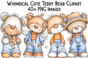 Whimsical Cute Teddy Bear Clipart, an Illustration by Pixels.Craft