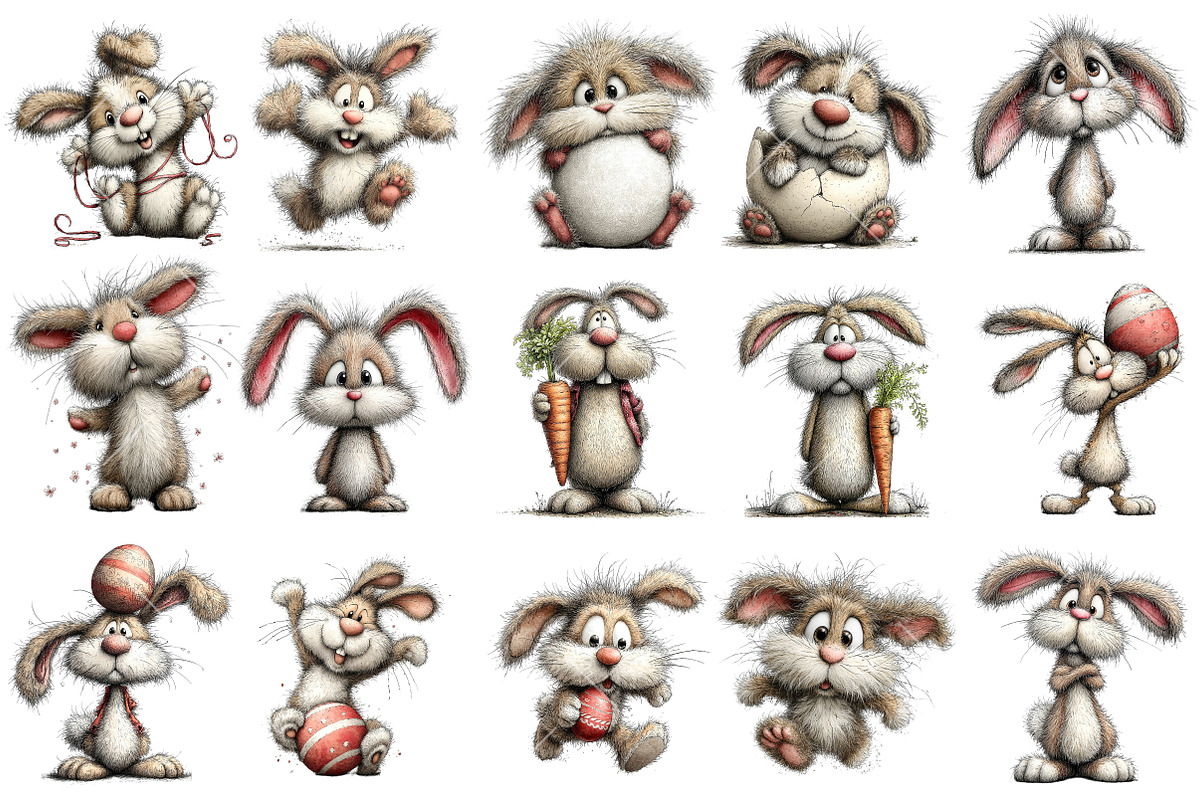Whimsical Funny Easter Bunny Clipart, an Illustration by OK Design (Photo 3 of 6)