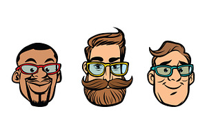 Head Stylish Guys, Hipsters, Multi-ethnic Group