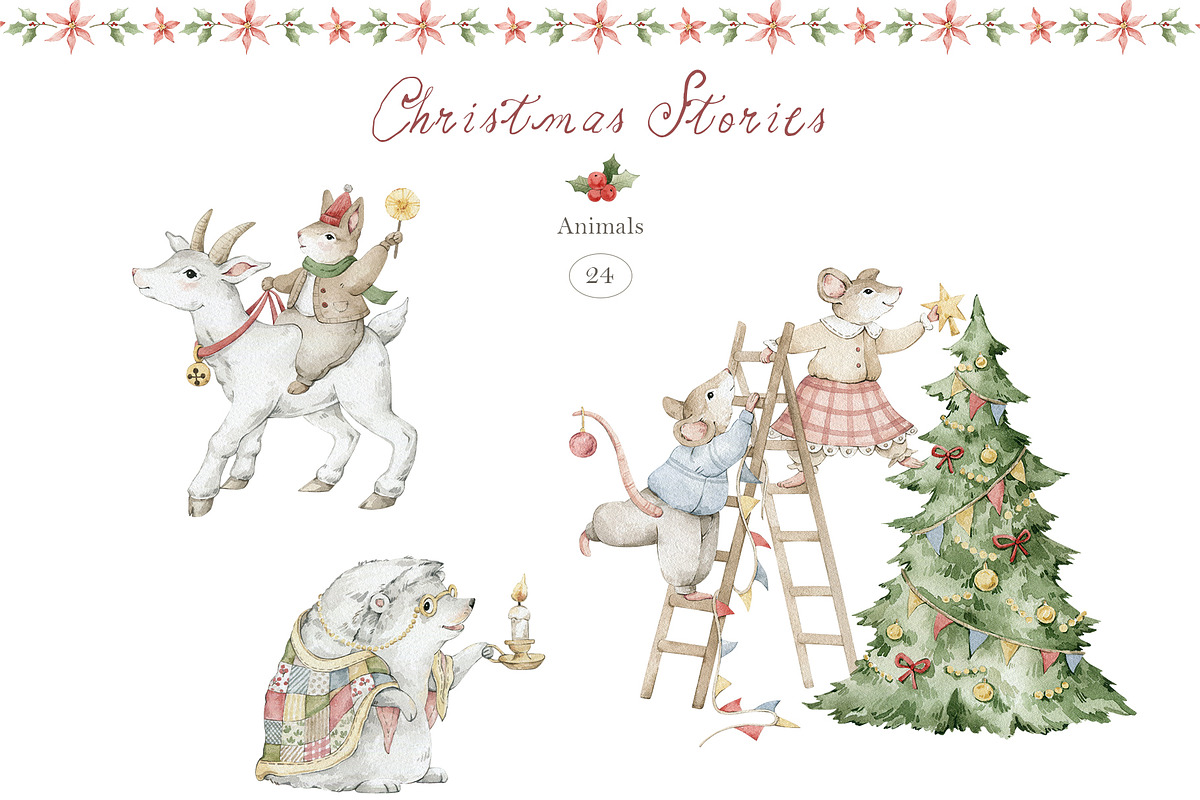 Christmas Stories Watercolor Animals, a Seasonal Illustration by Kreker Kate (Photo 2 of 12)