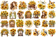 Vintage Victorian Sunflowers Clipart, an Object Illustration by Digital Xpress (Thumbnail 2 of 3)