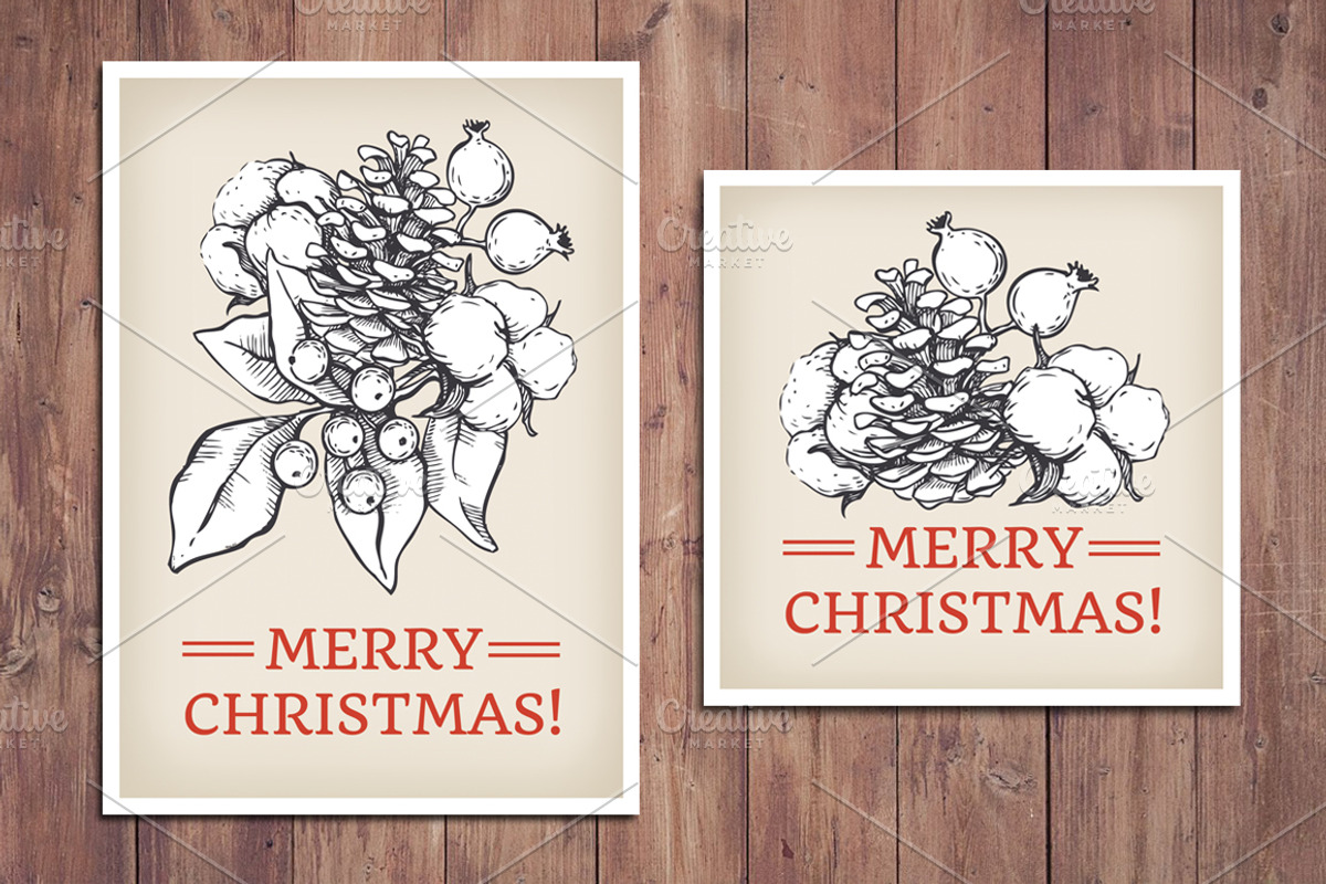Vintage Christmas Cards. Hand Drawn, a Templates & Theme by Epine (Photo 1 of 3)