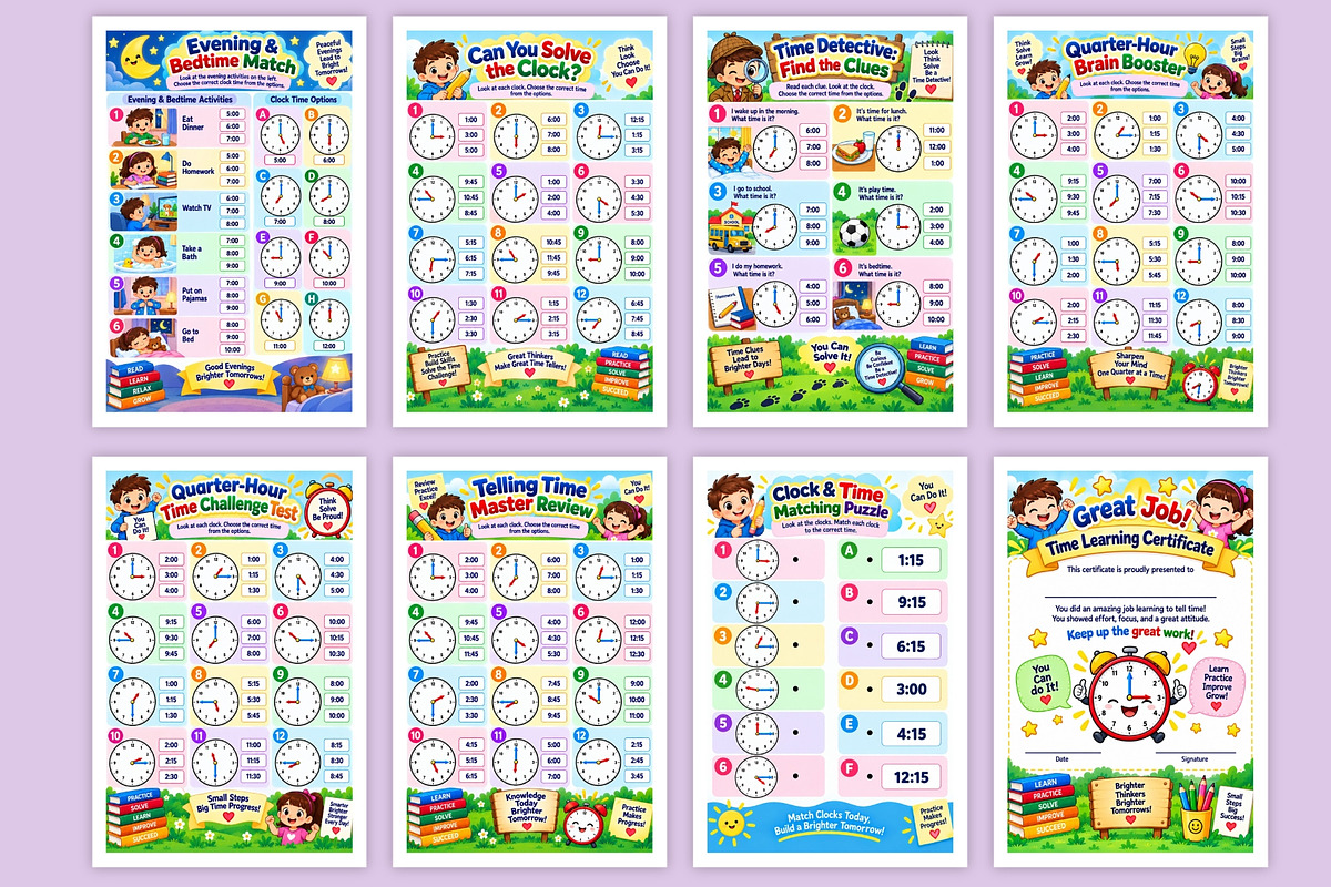Quarter-Hour Clock Puzzles, a Stationery Template by Designmela01 (Photo 4 of 6)