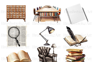 Watercolor Reading Clipart, Books PN